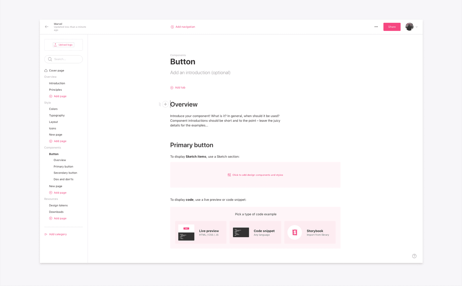 Marvel & Zeroheight | Embed Prototypes into a Design System
