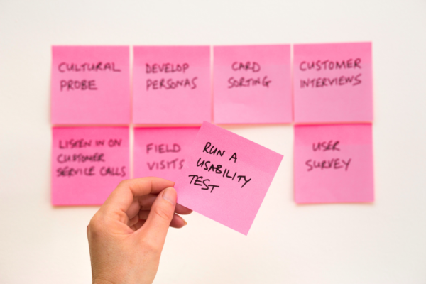 "run a usability test" on a post it note
