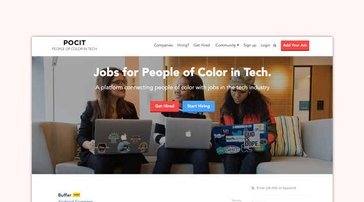 POCIT - Job board focusing on hiring people of colour in the creative/tech industry